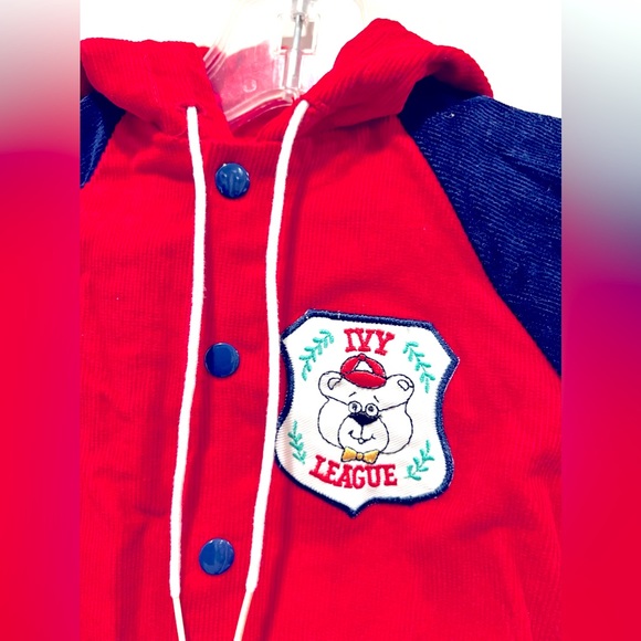 Vintage Baby Bomber Jacket Hoodie 18 Months Red Blue Ivy League 100% Cotton - Picture 3 of 13